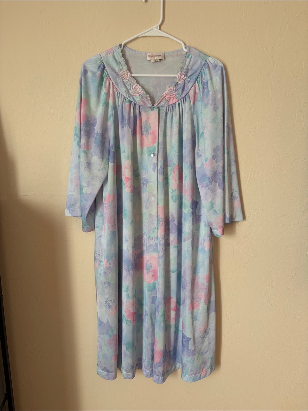 Pastel Floral Button-Front Nightgown - Light Blue & Pink